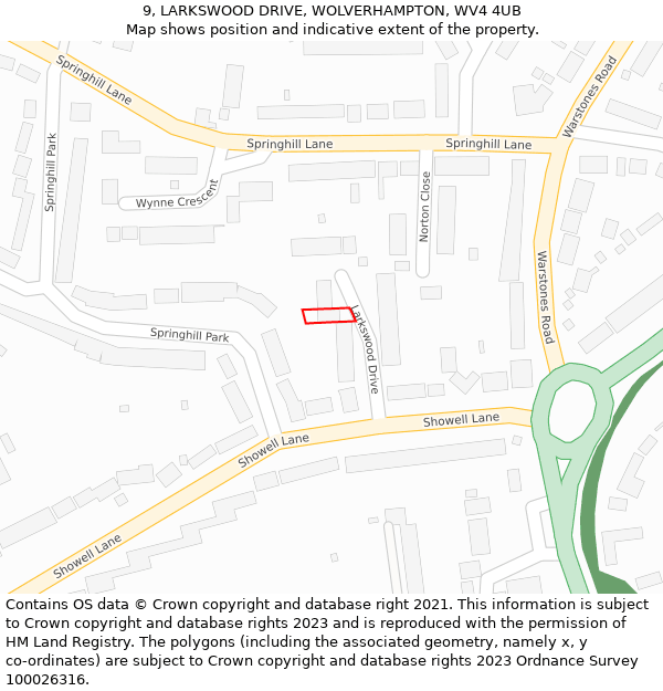 9, LARKSWOOD DRIVE, WOLVERHAMPTON, WV4 4UB: Location map and indicative extent of plot