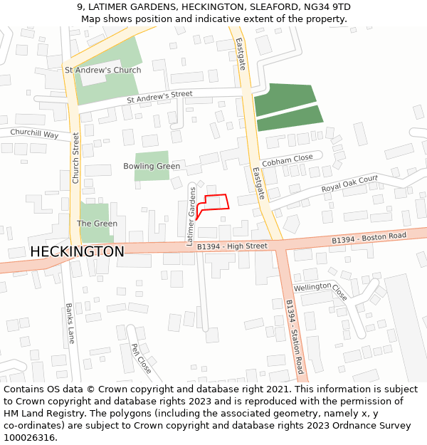 9, LATIMER GARDENS, HECKINGTON, SLEAFORD, NG34 9TD: Location map and indicative extent of plot