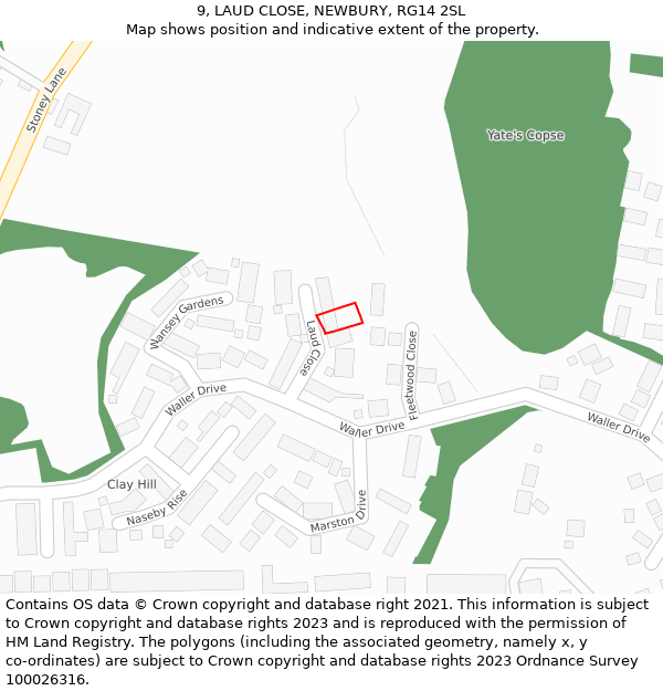 9, LAUD CLOSE, NEWBURY, RG14 2SL: Location map and indicative extent of plot