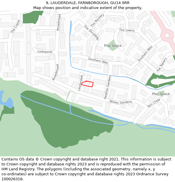 9, LAUDERDALE, FARNBOROUGH, GU14 0RR: Location map and indicative extent of plot