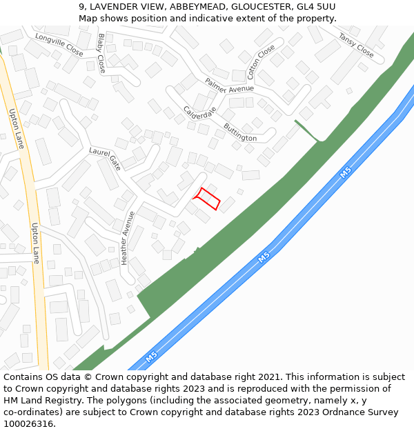 9, LAVENDER VIEW, ABBEYMEAD, GLOUCESTER, GL4 5UU: Location map and indicative extent of plot