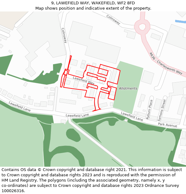 9, LAWEFIELD WAY, WAKEFIELD, WF2 8FD: Location map and indicative extent of plot