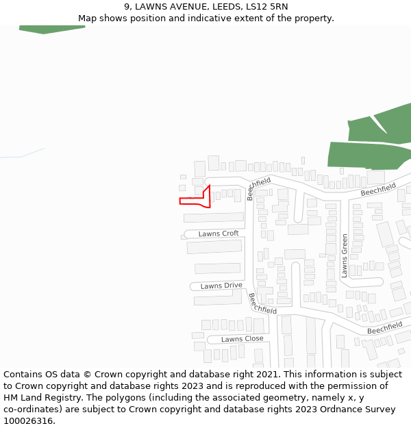 9, LAWNS AVENUE, LEEDS, LS12 5RN: Location map and indicative extent of plot