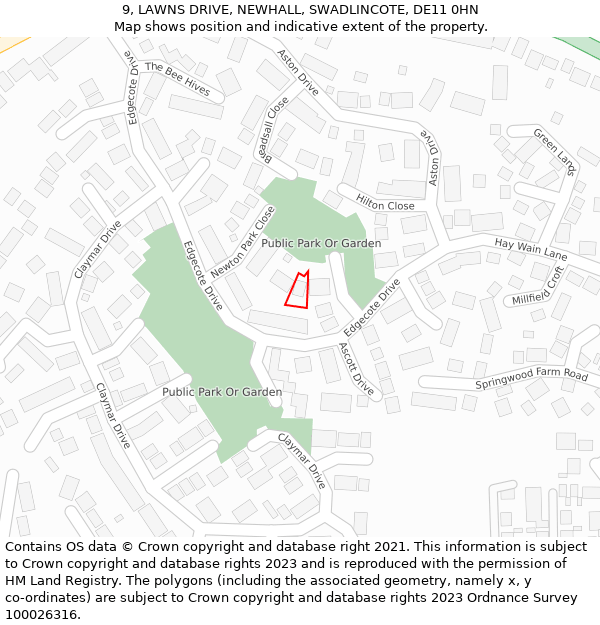 9, LAWNS DRIVE, NEWHALL, SWADLINCOTE, DE11 0HN: Location map and indicative extent of plot