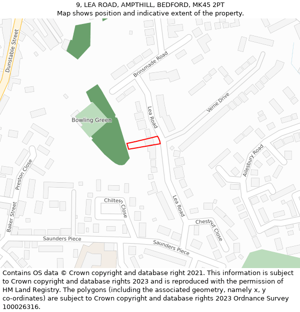 9, LEA ROAD, AMPTHILL, BEDFORD, MK45 2PT: Location map and indicative extent of plot