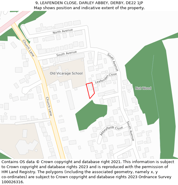 9, LEAFENDEN CLOSE, DARLEY ABBEY, DERBY, DE22 1JP: Location map and indicative extent of plot