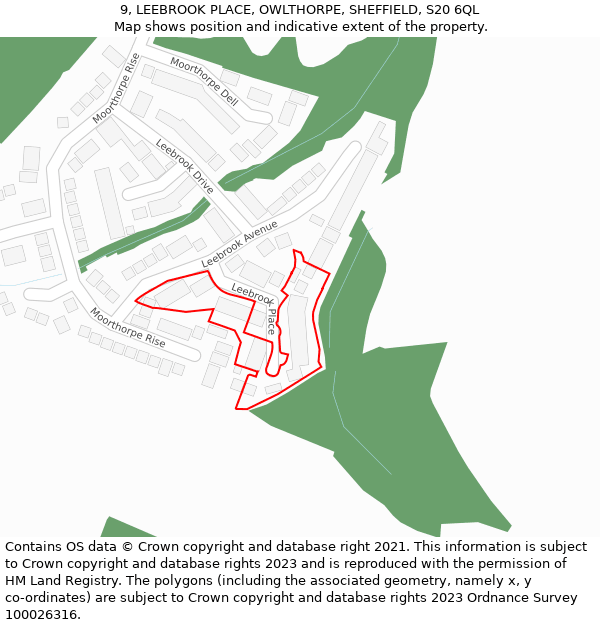 9, LEEBROOK PLACE, OWLTHORPE, SHEFFIELD, S20 6QL: Location map and indicative extent of plot