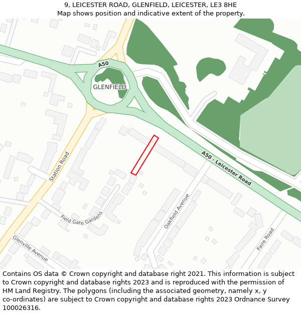 9, LEICESTER ROAD, GLENFIELD, LEICESTER, LE3 8HE: Location map and indicative extent of plot