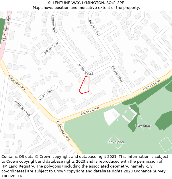 9, LENTUNE WAY, LYMINGTON, SO41 3PE: Location map and indicative extent of plot