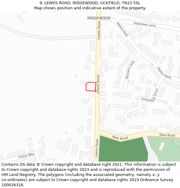 9, LEWES ROAD, RIDGEWOOD, UCKFIELD, TN22 5SL: Location map and indicative extent of plot