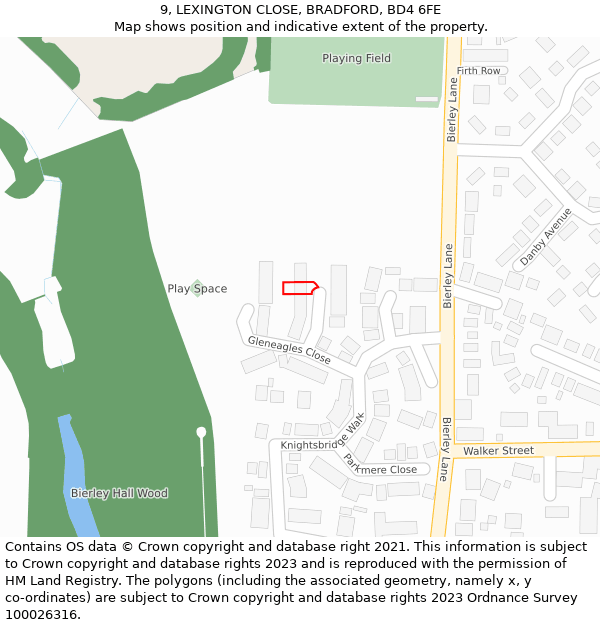 9, LEXINGTON CLOSE, BRADFORD, BD4 6FE: Location map and indicative extent of plot