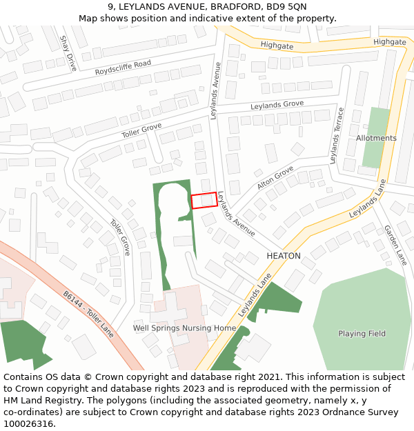 9, LEYLANDS AVENUE, BRADFORD, BD9 5QN: Location map and indicative extent of plot