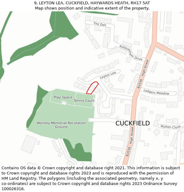 9, LEYTON LEA, CUCKFIELD, HAYWARDS HEATH, RH17 5AT: Location map and indicative extent of plot