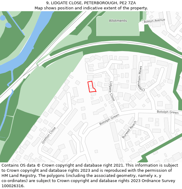 9, LIDGATE CLOSE, PETERBOROUGH, PE2 7ZA: Location map and indicative extent of plot