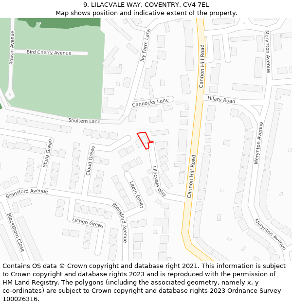 9, LILACVALE WAY, COVENTRY, CV4 7EL: Location map and indicative extent of plot