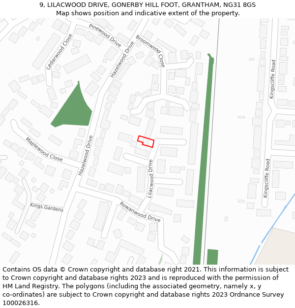 9, LILACWOOD DRIVE, GONERBY HILL FOOT, GRANTHAM, NG31 8GS: Location map and indicative extent of plot