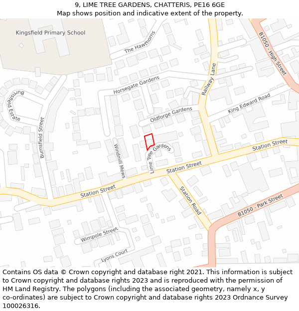 9, LIME TREE GARDENS, CHATTERIS, PE16 6GE: Location map and indicative extent of plot