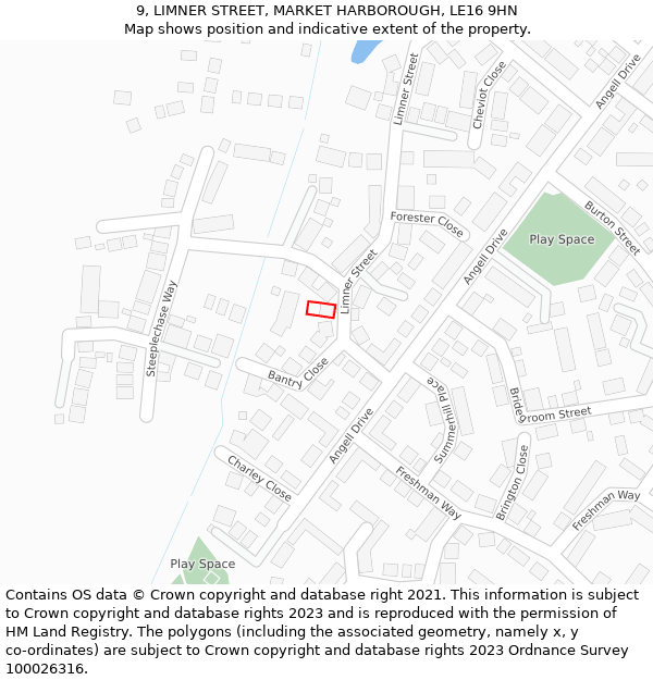 9, LIMNER STREET, MARKET HARBOROUGH, LE16 9HN: Location map and indicative extent of plot