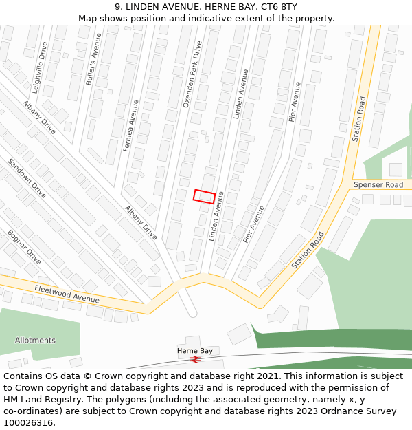 9, LINDEN AVENUE, HERNE BAY, CT6 8TY: Location map and indicative extent of plot