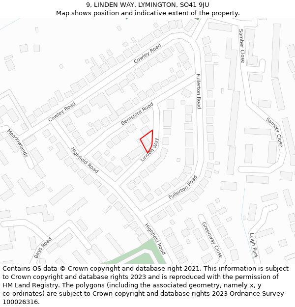 9, LINDEN WAY, LYMINGTON, SO41 9JU: Location map and indicative extent of plot