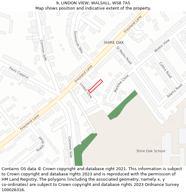 9, LINDON VIEW, WALSALL, WS8 7AS: Location map and indicative extent of plot