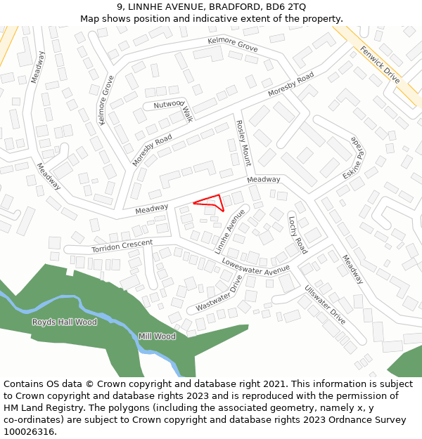 9, LINNHE AVENUE, BRADFORD, BD6 2TQ: Location map and indicative extent of plot