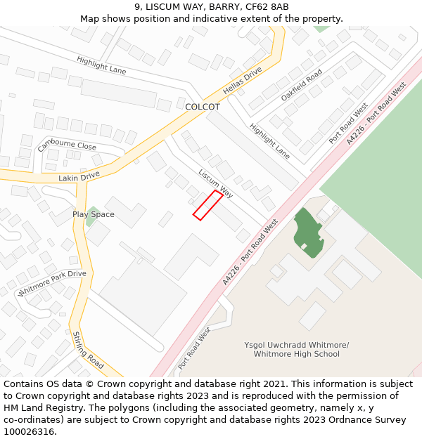 9, LISCUM WAY, BARRY, CF62 8AB: Location map and indicative extent of plot