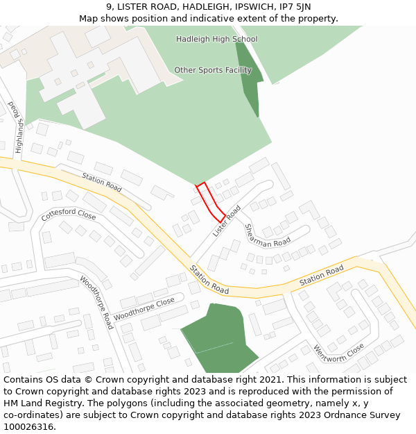 9, LISTER ROAD, HADLEIGH, IPSWICH, IP7 5JN: Location map and indicative extent of plot