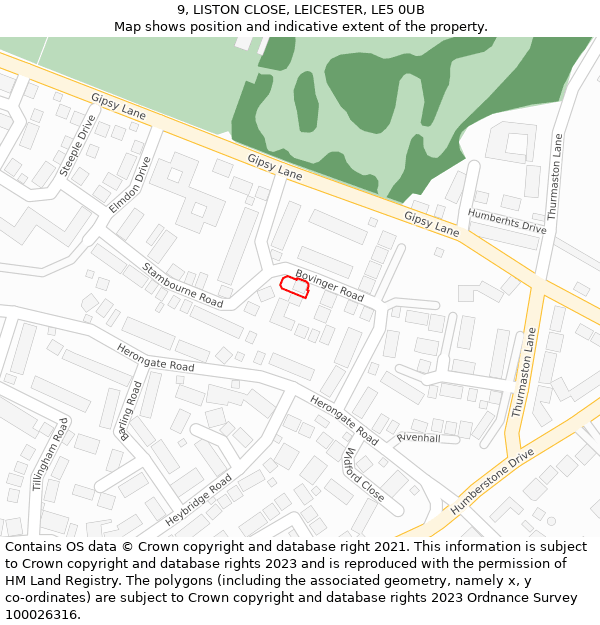 9, LISTON CLOSE, LEICESTER, LE5 0UB: Location map and indicative extent of plot