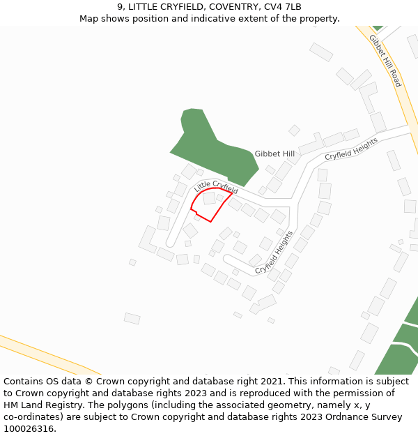 9, LITTLE CRYFIELD, COVENTRY, CV4 7LB: Location map and indicative extent of plot