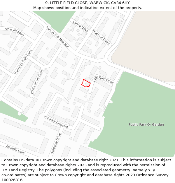 9, LITTLE FIELD CLOSE, WARWICK, CV34 6HY: Location map and indicative extent of plot