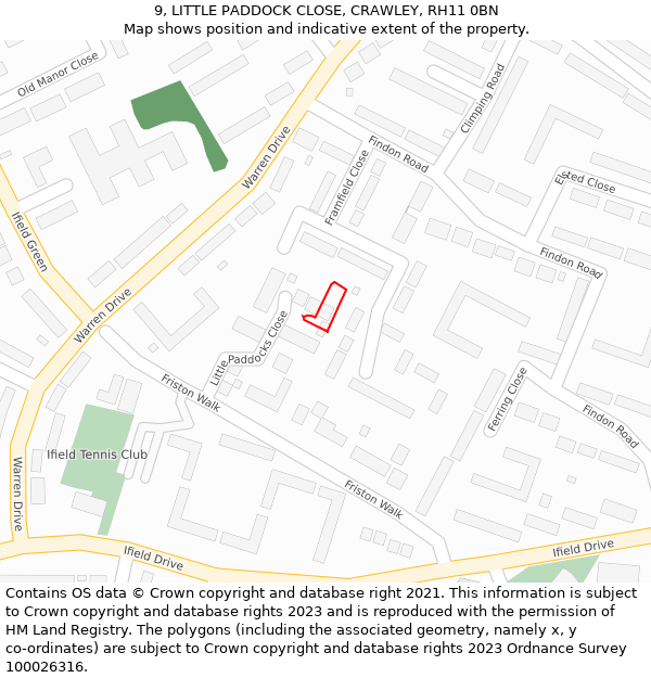 9, LITTLE PADDOCK CLOSE, CRAWLEY, RH11 0BN: Location map and indicative extent of plot