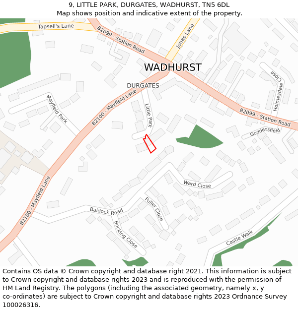 9, LITTLE PARK, DURGATES, WADHURST, TN5 6DL: Location map and indicative extent of plot