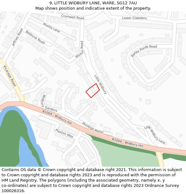9, LITTLE WIDBURY LANE, WARE, SG12 7AU: Location map and indicative extent of plot