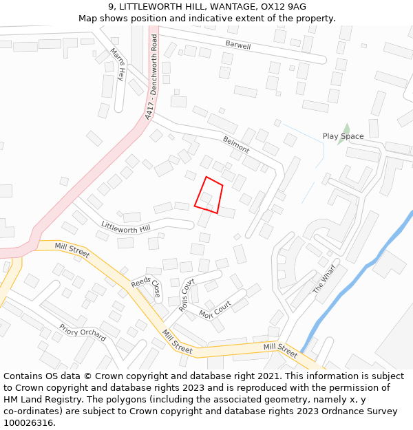 9, LITTLEWORTH HILL, WANTAGE, OX12 9AG: Location map and indicative extent of plot