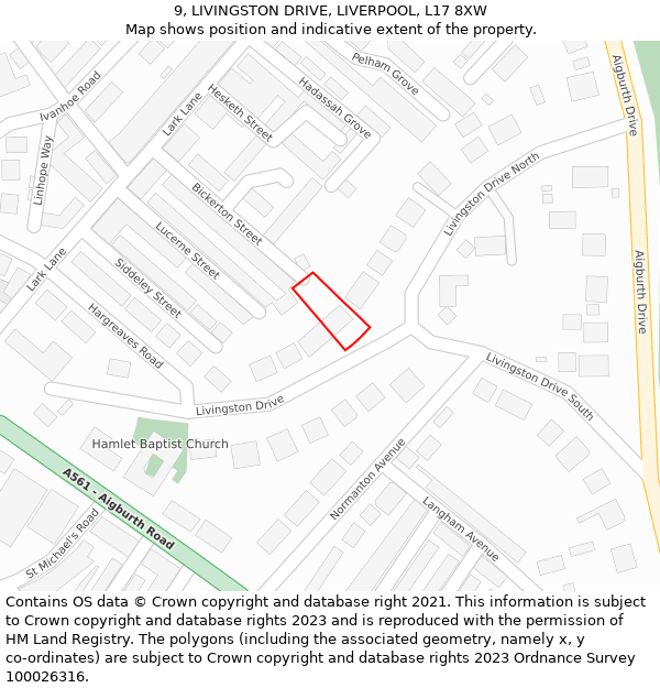 9, LIVINGSTON DRIVE, LIVERPOOL, L17 8XW: Location map and indicative extent of plot