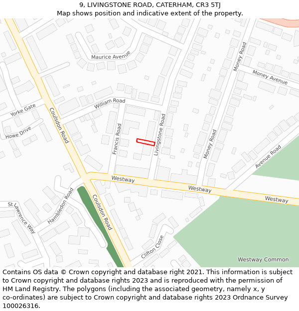 9, LIVINGSTONE ROAD, CATERHAM, CR3 5TJ: Location map and indicative extent of plot