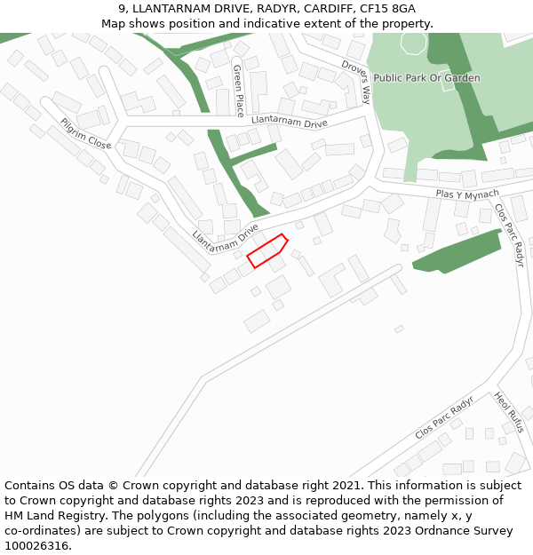 9, LLANTARNAM DRIVE, RADYR, CARDIFF, CF15 8GA: Location map and indicative extent of plot