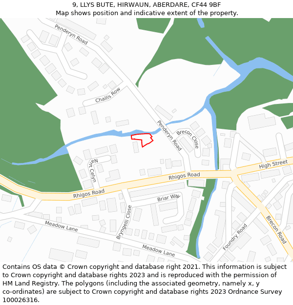 9, LLYS BUTE, HIRWAUN, ABERDARE, CF44 9BF: Location map and indicative extent of plot