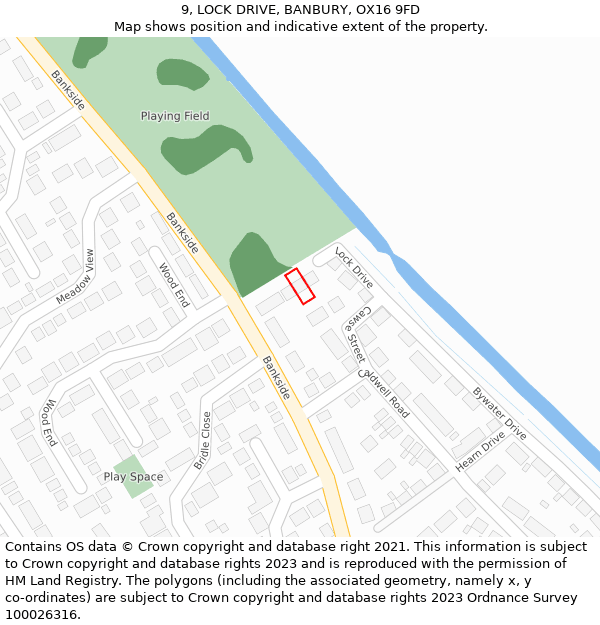 9, LOCK DRIVE, BANBURY, OX16 9FD: Location map and indicative extent of plot