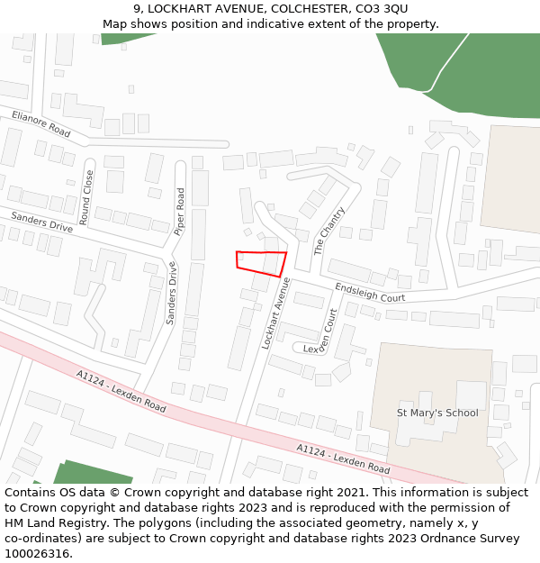 9, LOCKHART AVENUE, COLCHESTER, CO3 3QU: Location map and indicative extent of plot