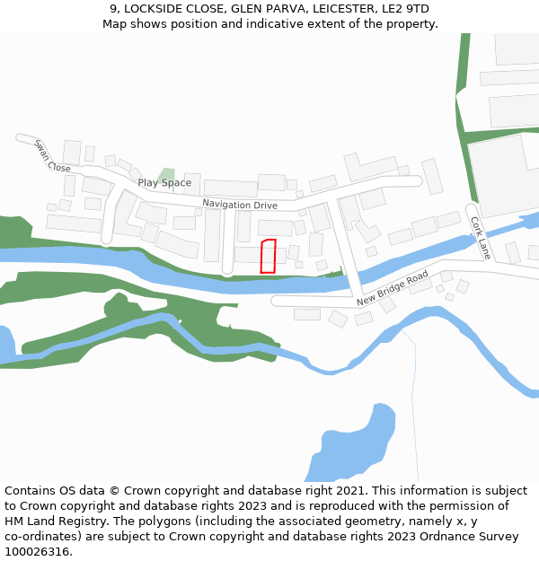 9, LOCKSIDE CLOSE, GLEN PARVA, LEICESTER, LE2 9TD: Location map and indicative extent of plot