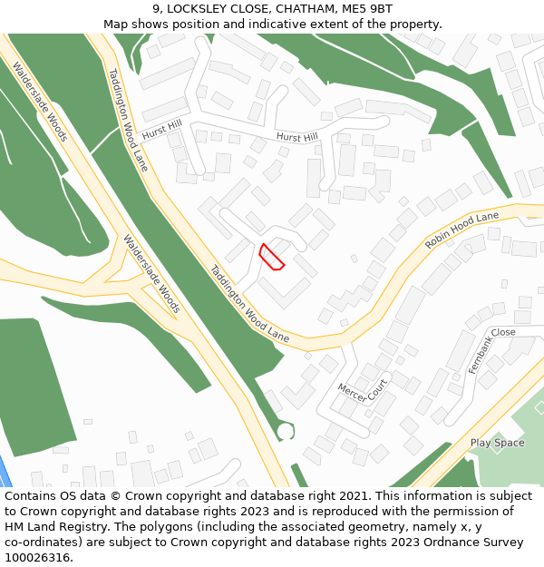 9, LOCKSLEY CLOSE, CHATHAM, ME5 9BT: Location map and indicative extent of plot