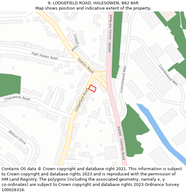9, LODGEFIELD ROAD, HALESOWEN, B62 8AR: Location map and indicative extent of plot