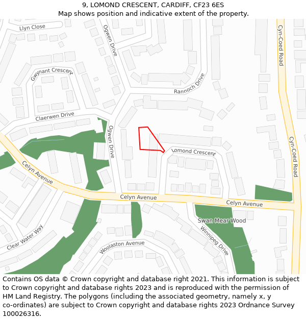 9, LOMOND CRESCENT, CARDIFF, CF23 6ES: Location map and indicative extent of plot