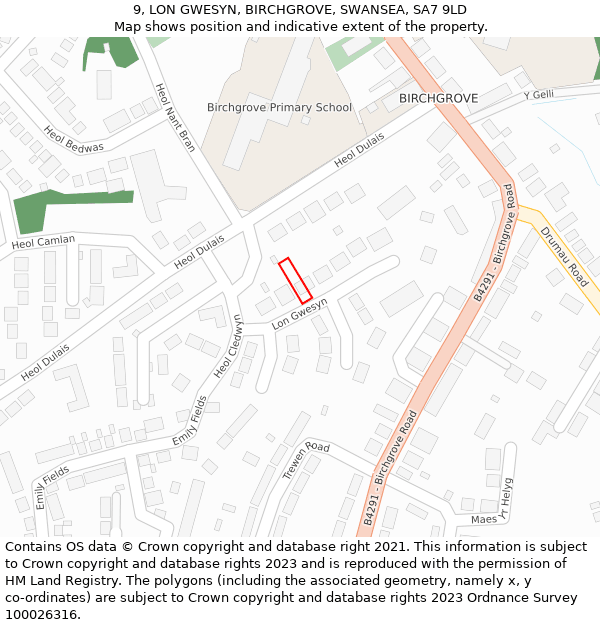 9, LON GWESYN, BIRCHGROVE, SWANSEA, SA7 9LD: Location map and indicative extent of plot