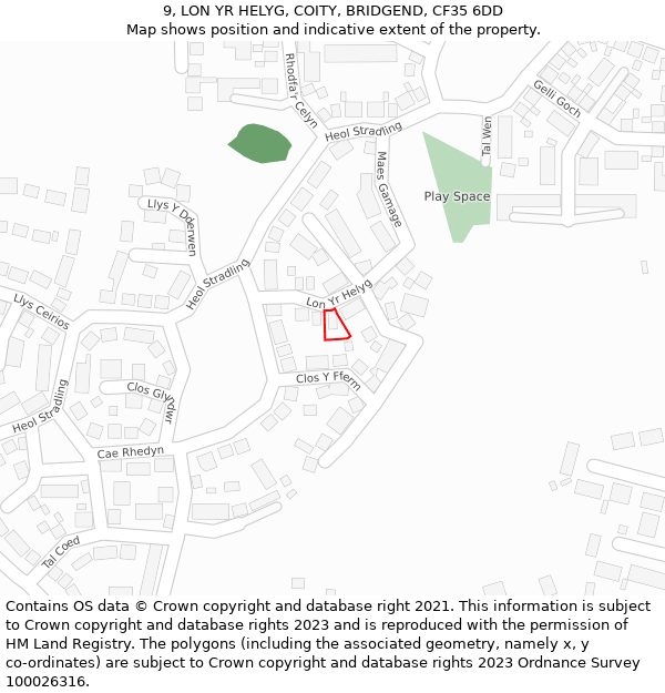 9, LON YR HELYG, COITY, BRIDGEND, CF35 6DD: Location map and indicative extent of plot