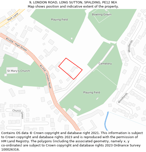 9, LONDON ROAD, LONG SUTTON, SPALDING, PE12 9EA: Location map and indicative extent of plot