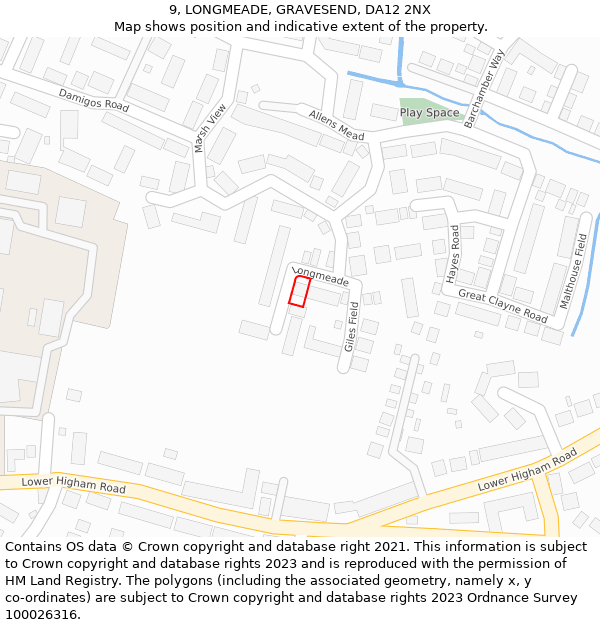 9, LONGMEADE, GRAVESEND, DA12 2NX: Location map and indicative extent of plot