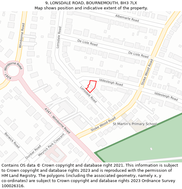 9, LONSDALE ROAD, BOURNEMOUTH, BH3 7LX: Location map and indicative extent of plot